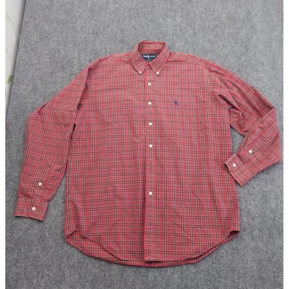 Ralph Lauren Shirt Mens Large Red Tartan Plaid Button Down Pony Long Sleeve